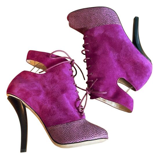 Askalice Peep Toe Lace Up Bootie Fuchsia Pink High Heel Size 9/40 - Picture 5 of 9